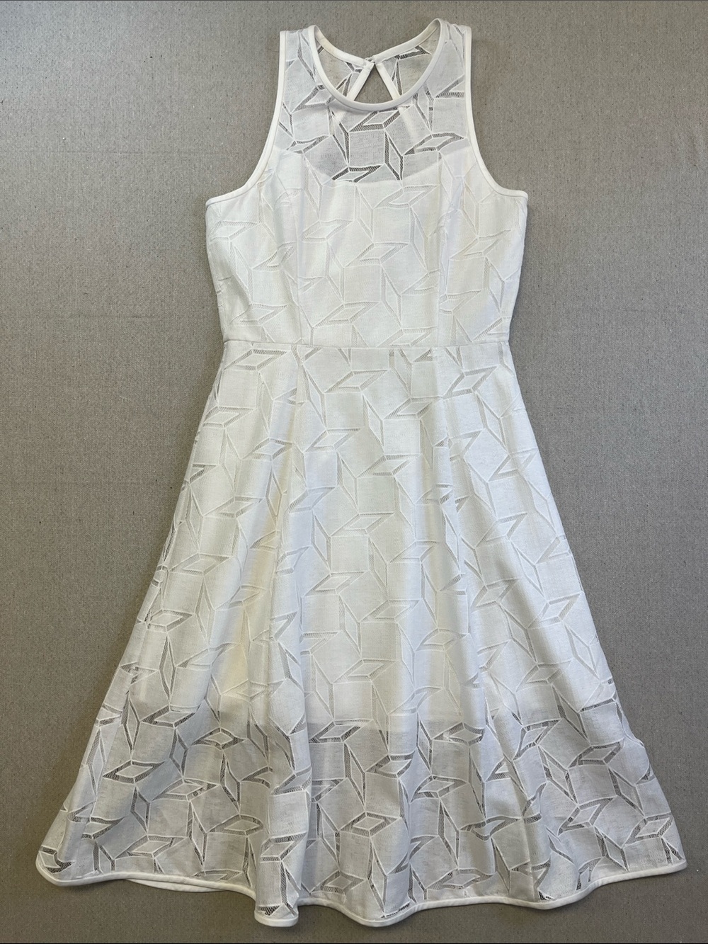 White House Black Market White Textured Fit-and-Flare Midi Dress